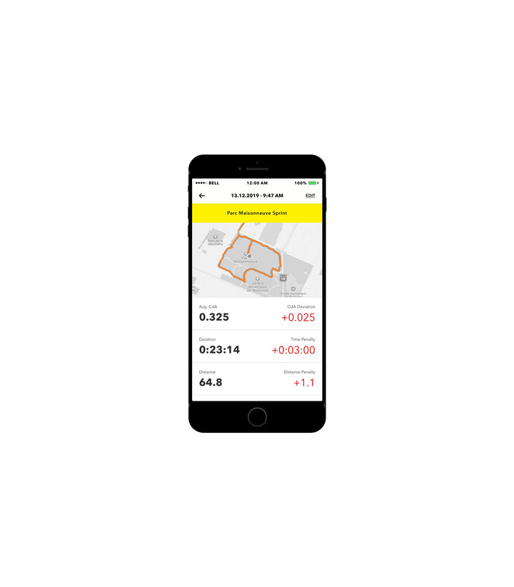 Notio mobile app showing aerodynamic analytics